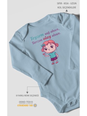 Teyzem Sağ Olsun,tarzım Olay Olsun Baskılı Bebek Zıbını – Çıtçıtlı Body | %100 Pamuk Uzun Kol
