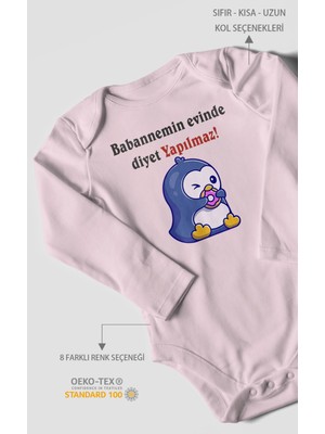 Morivo Kids Babaannemin Evinde Diyet Yapılmaz! Baskılı Bebek Zıbını – Çıtçıtlı Body | %100 Pamuk Uzun Kol