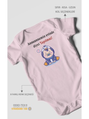 Morivo Kids Anneannemin Evinde Diyet Yapılmaz! Baskılı Bebek Zıbını – Çıtçıtlı Body | %100 Pamuk Kısa Kol
