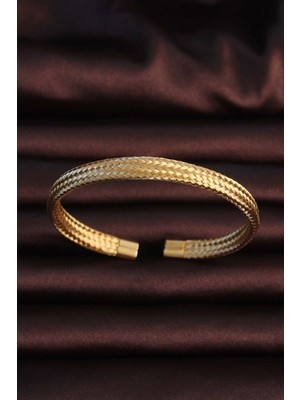 Toptan Bulurum 316L Çelik Altın Renk Hasır Görünüm Erkek Bileklik