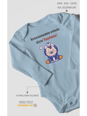 Morivo Kids Anneannemin Evinde Diyet Yapılmaz! Baskılı Bebek Zıbını – Çıtçıtlı Body | %100 Pamuk Uzun Kol