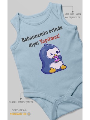 Morivo Kids Babaannemin Evinde Diyet Yapılmaz! Baskılı Bebek Zıbını – Çıtçıtlı Body | %100 Pamuk Sıfır Kol