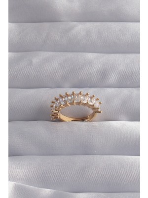 Toptan Bulurum Pirinç Ayarlamalı Gold Renk Baget Taşlı Su Yolu Yüzük