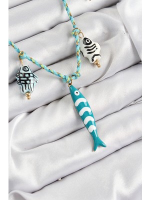 Toptan Bulurum Seramik Motifli Balık Figürlü Model Mavi Ip Kadın Ke