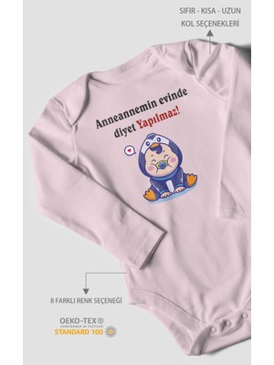 Morivo Kids Anneannemin Evinde Diyet Yapılmaz! Baskılı Bebek Zıbını – Çıtçıtlı Body | %100 Pamuk Uzun Kol