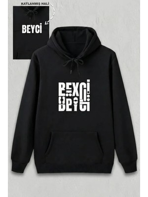 Beruflic Sevgililer Günü Özel Kapüşonlu Beyci Baskılı Oversize Sweatshirt - Siyah