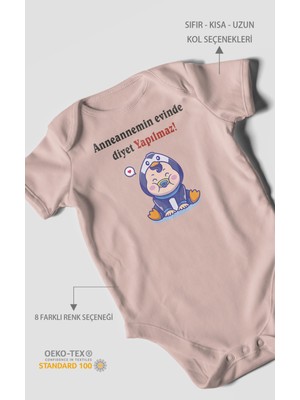 Morivo Kids Anneannemin Evinde Diyet Yapılmaz! Baskılı Bebek Zıbını – Çıtçıtlı Body | %100 Pamuk Kısa Kol