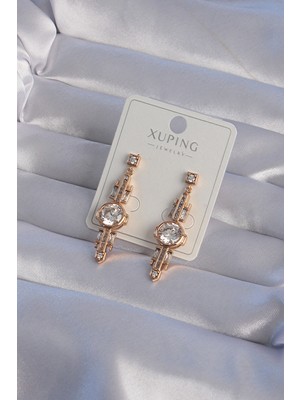Toptan Bulurum Xuping Rose Renk Zirkon Taşlı Geometrik Sallantılı Küpe