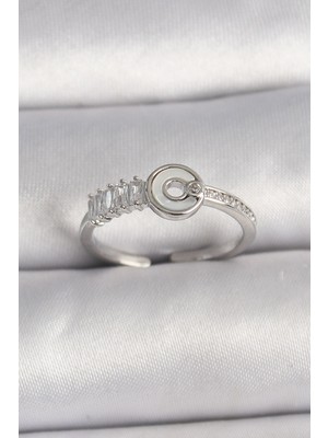 Toptan Bulurum Pirinç Gümüş Renk Zirkon Taşlı Ayarlanabilir Kadın Yüzük