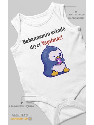 Morivo Kids Babaannemin Evinde Diyet Yapılmaz! Baskılı Bebek Zıbını – Çıtçıtlı Body | %100 Pamuk Sıfır Kol