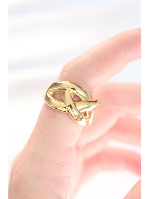 Toptan Bulurum Düğüm Model Gold Renk Ayarlanabilir Yüzük