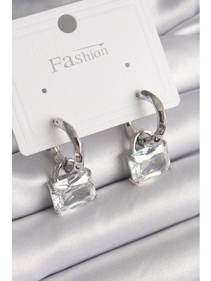 Toptan Bulurum Pirinç Gümüş Renk Sallantı Zirkon Taşlı Çanta Model Kadın Küpe