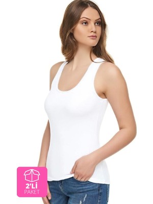 Tutku Elit Kadın Beyaz Modal Elastan Ip Askılı  2'li Paket Atlet ELT2001-BEYAZ-BEYAZ