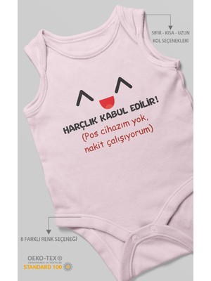 Morivo Kids Harçlık Kabul Edilir! Baskılı Bebek Zıbını – Çıtçıtlı Body | %100 Pamuk Sıfır Kol