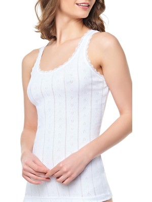 Tutku Kadın Jakarlı Geniş Askı Atlet Beyaz-Beyaz-S/m 6LI