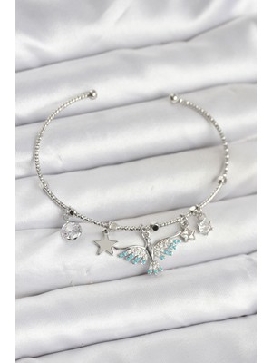 Toptan Bulurum Anka Kuşu Charmlı Gümüş Renk Pirinç Kadın Bileklik