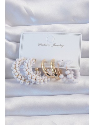 Toptan Bulurum Gold Renk Lila Boncuklu Halka Küpe Seti