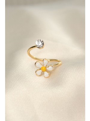 Toptan Bulurum Papatya Tasarımlı Zirkon Taşlı Ayarlanabilir Yüzük