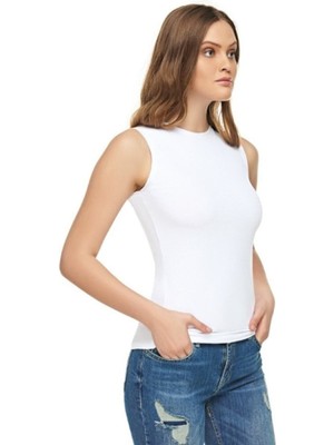 Elit Kadın 3'lü Beyaz Sıfır Kol Atlet %94 Pamuk Elastan Rahatlık ve Esneklik Sunar