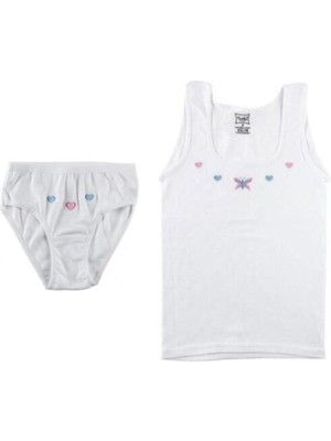 Tutku Kız Çocuk Beyaz 5 Adet Kalın Askılı Atlet 5 Adet Baskılı Slıp  Takımı-Takım-11-12 Yaş