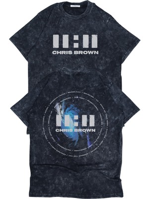 Fuddy Moda Unisex 11:11 Albüm Sırt Baskılı Yıkamalı T-Shirt, Oversize Chris Brown Temalı Retro Tişört