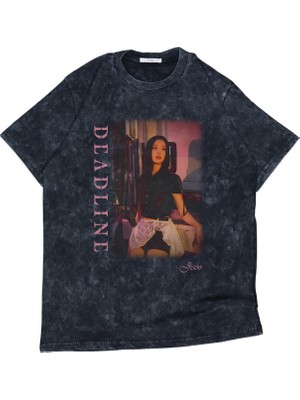 Fuddy Moda Unisex Jisoo Kpop Baskılı Yıkamalı T-Shirt, Oversize Blackpink Temalı Vintage Tişört