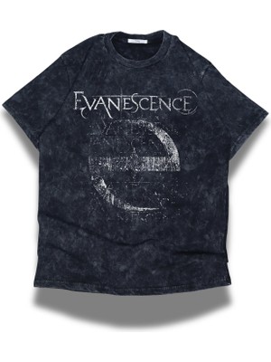 Fuddy Moda Unisex Vintage E Logo Baskılı Yıkamalı T-Shirt, Oversize Evanescence Temalı Retro Tişört