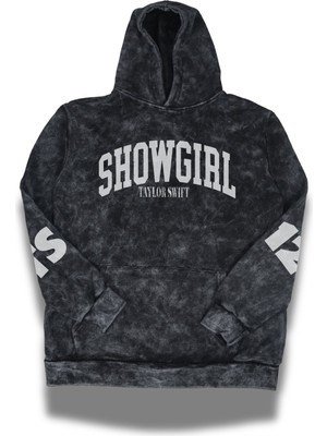 Fuddy Moda Unisex Oversize Taylor Swift Showgirl Ts 12 Kol Baskılı Kapüşonlu Yıkamalı Retro Sweatshirt