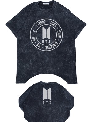 Fuddy Moda Unisex Bts Isimler Ense Baskılı Yıkamalı T-Shirt, Oversize Kpop Temalı Retro Tişört
