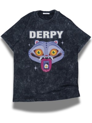 Fuddy Moda Unisex Save The Date Derpy Yazılı Baskılı Yıkamalı T-Shirt, Oversize Demon Hunters Temalı Tişört