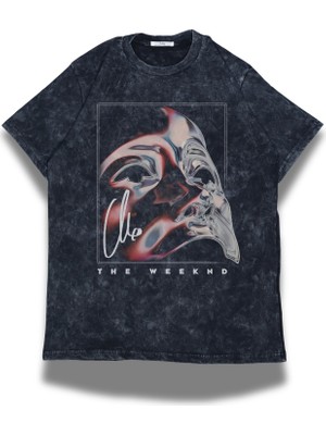 Fuddy Moda Unisex Chrome Mask Retro Albüm Baskılı Yıkamalı T-Shirt, Oversize The Weeknd Temalı Retro Tişört