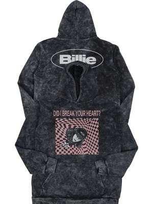 Fuddy Moda Unisex Oversize Did I Break Your Heart Ense Baskılı Kapüşonlu Yıkamalı Billie Eilish Sweatshirt