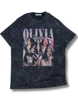 Fuddy Moda Unisex Olivia Rodrigo Yazılı Yıkamalı T-Shirt, Oversize Olivia Rodrigo Temalı Retro Tişört