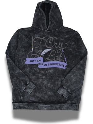 Fuddy Moda Oversize I Cry A Lot, But I Am So Productive Baskılı Kapüşonlu Yıkamalı Taylor Swift Sweatshirt