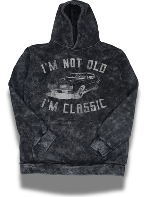 Fuddy Moda Unisex I'm Not Old I'm Classic Yazılı Kapüşonlu Yıkamalı Sweatshirt, Oversize Araba Temalı Hoodie