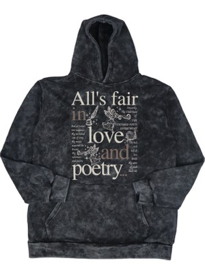 Fuddy Moda Unisex Oversize All's Fair In Love And Poetry Baskılı Kapüşonlu Yıkamalı Taylor Swift Sweatshirt