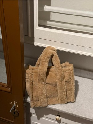 Luciaonline Soft Luxe Peluş-Açık Kahve Renk Tote Çanta