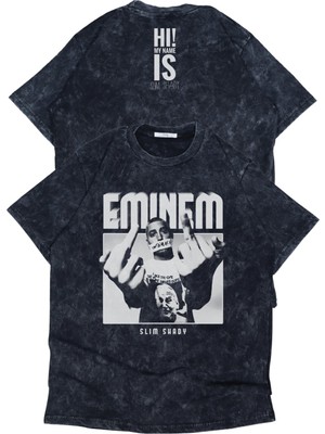 Fuddy Moda Unisex Eminem Ense Baskılı Yıkamalı T-Shirt, Oversize Rapper Temalı Vintage Tişört