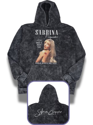 Fuddy Moda Unisex Sabrina Carpenter Ense Baskılı Kapüşonlu Yıkamalı Sweatshirt, Oversize Müzik Temalı Hoodie