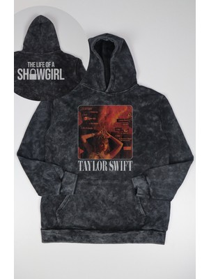 Fuddy Moda Unisex Showgirl Ense Baskılı Kapüşonlu Yıkamalı Sweatshirt, Oversize Taylor Swift Vintage Hoodie