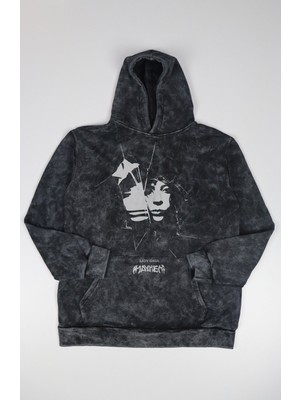 Fuddy Moda Unisex Lady Gaga Baskılı Kapüşonlu Yıkamalı Sweatshirt, Oversize Mayhem Yazılı Vintage Hoodie