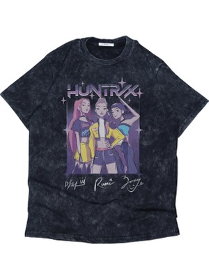 Fuddy Moda Unisex Rumi Mira Zoey Baskılı Yıkamalı T-Shirt, Oversize Huntrix Temalı Retro Tişört