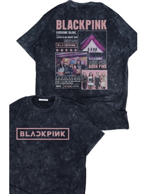 Fuddy Moda Unisex Born Pink Sırt Baskılı Yıkamalı T-Shirt, Oversize Blackpink Temalı Retro Tişört