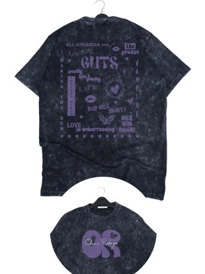 Fuddy Moda Unisex Or Olivia Rodrigo Sırt Baskılı Yıkamalı T-Shirt, Oversize Olivia Temalı Retro Tişört
