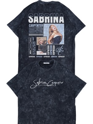 Fuddy Moda Unisex Sc Espresso Sırt Baskılı Yıkamalı T-Shirt, Oversize Sabrina Carpenter Temalı Retro Tişört