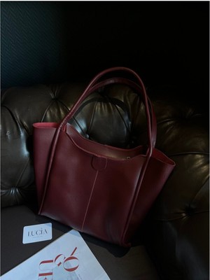 Luciaonline Ruby Bordo Deri Omuz Çanta