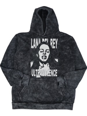 Fuddy Moda Unisex Lana Del Rey Baskılı Kapüşonlu Yıkamalı Sweatshirt, Oversize Müzik Temalı Retro Hoodie