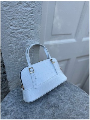 Luciaonline Kadın Beyaz Croco Desen Omuz ve El Çantası – Deri Görünümlü Günlük Trend Model