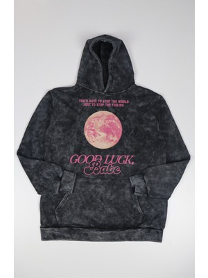 Fuddy Moda Unisex Good Luck Babe Baskılı Kapüşonlu Yıkamalı Sweatshirt, Oversize Chappell Roan Temalı Hoodie