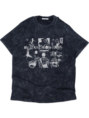 Fuddy Moda Unisex Right Place Wrong Person Yazılı Yıkamalı T-Shirt, Oversize Kpop Rm Temalı Vintage Tişört